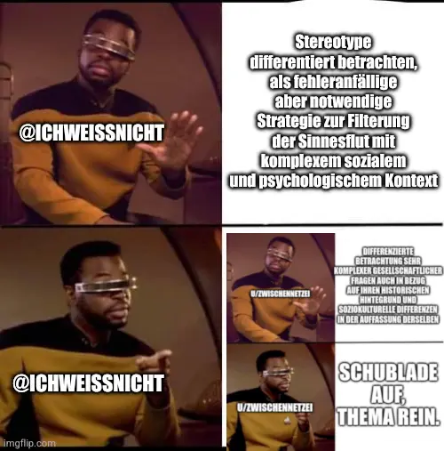 Zuhausy steckt Stereotypisierung in eine Schublade statt sie differenziert zu betrachten als fehleranfällige aber notwendige mentale Strategie mit sozialem und psychologischem Kontext