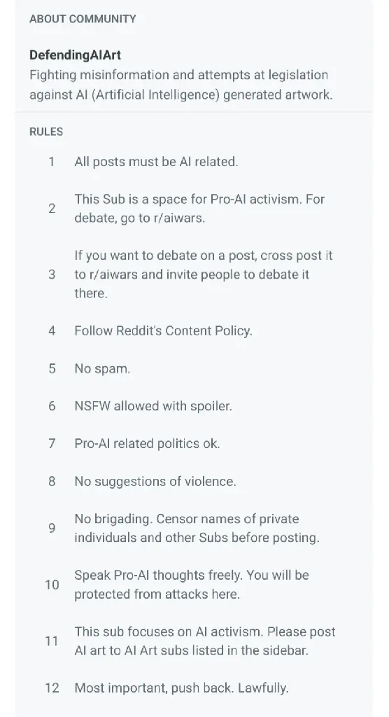 &quot;subreddit rules. Speak pro-ai thoughts freely.&quot;