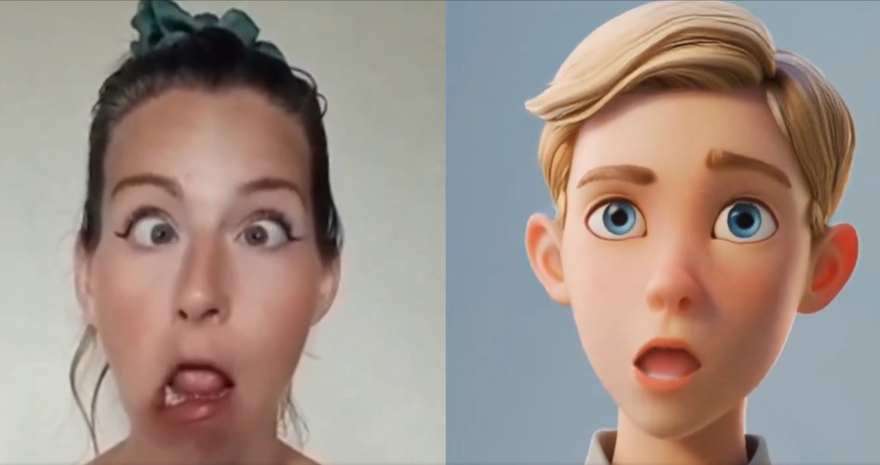 screenshot of ai face tracking demo showing the ai ignoring the reference actors eyes and barely registering her mouth position