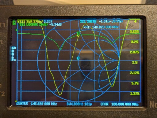 SWR graph on NanoVNA showing incorrect tuning